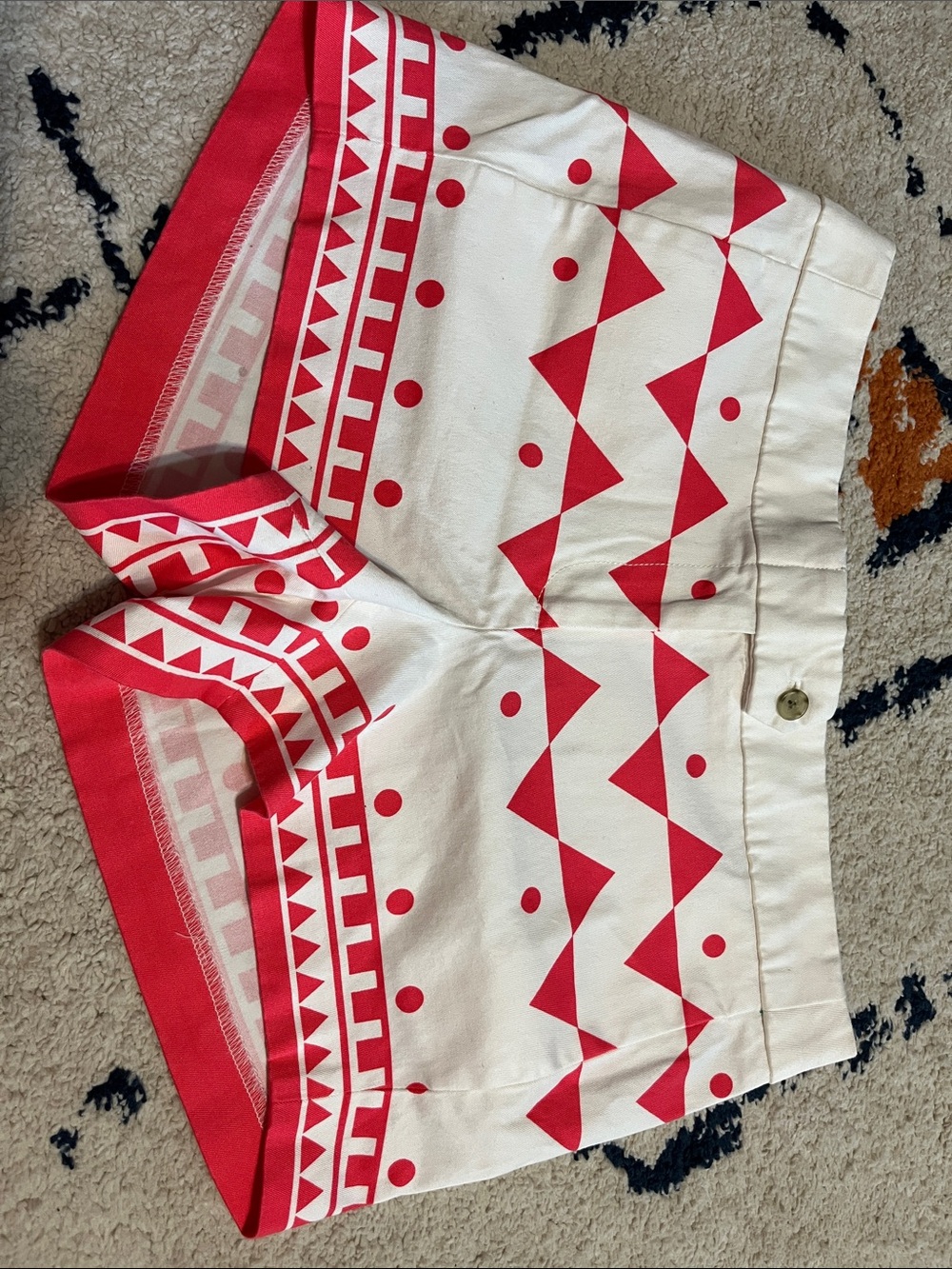 J. Crew White Shorts with Pink Geometric Print